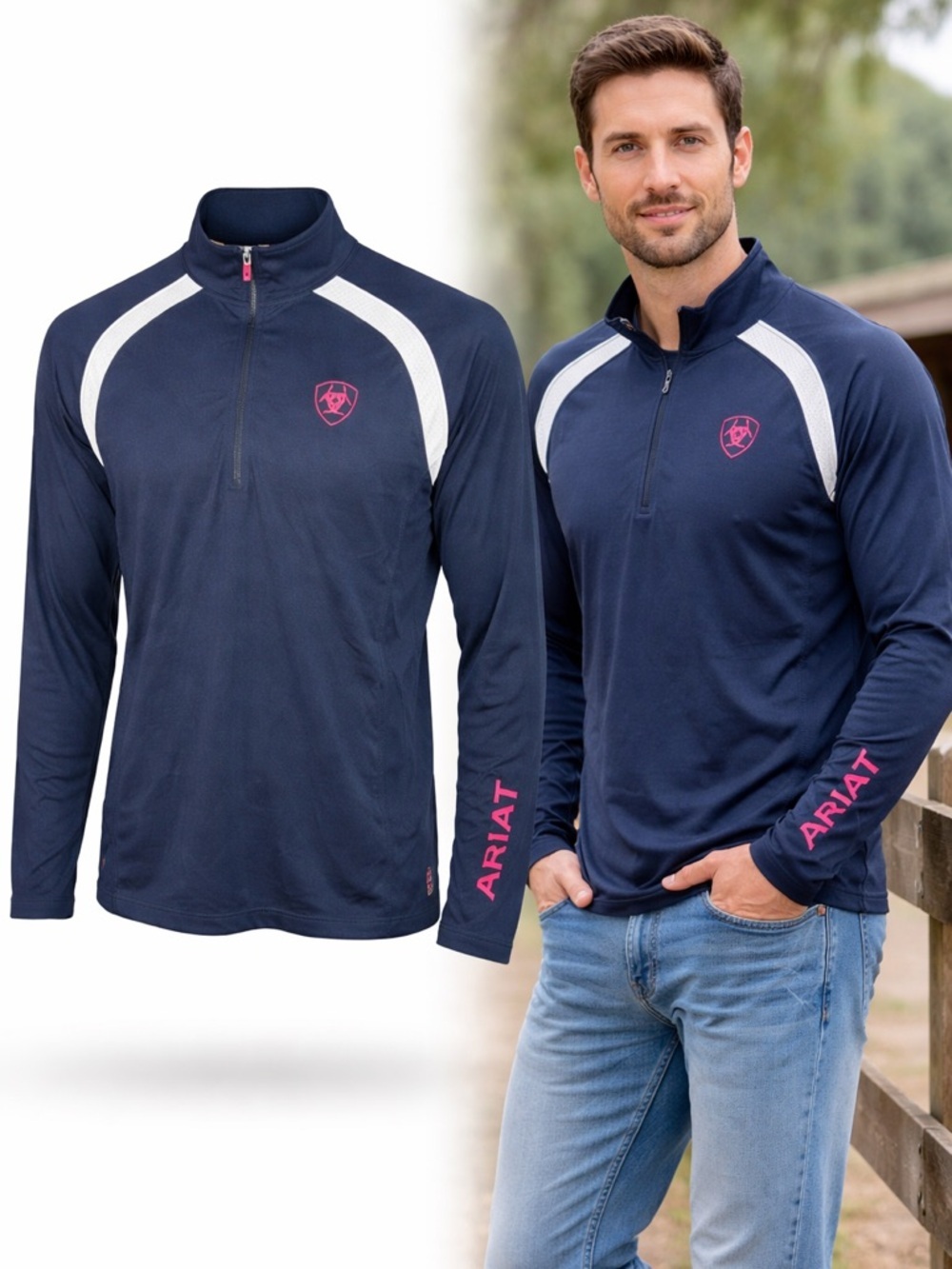 Ariat Tek | Navy Athletic Quarter Zip Pullover | Long Sleeve Performance Top | M